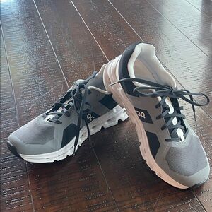 On Running Charcoal and White Athletic Shoes